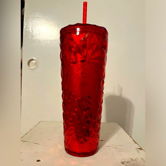 NWT Starbucks red crystal pattern  venti 24oz tumbler cold cup - Picture 2 of 8